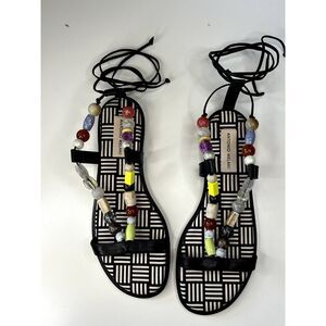 Antonio Melani Beaded Leather Strappy Black Sandles Size 8